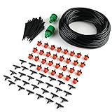 VERY100 ドリップ灌漑システム散水用具 ドリップ灌漑セット 1/4" ホース　25ｍホール+30個調節可能ドリッパー+29個3方向分岐コネクター+30個固定ステム+ワンタッチ蛇口アダプター　植木