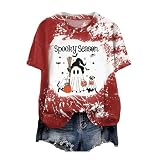 [Teevaseoan] ハロウィン ｔシャツ レディース カボチャ パンプキン 幽霊 トップス 大人用 コスチューム コスプレ おもしろ 面白い 3Dプリント カットソー 個性 派手 ハロウィン 仮装 人気 衣装 かわいい 半袖 丸首 ブラウス (ワインレッド/M)