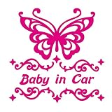 デザイン工房ＳＩＧＮＳ 車ステッカー Baby in car 3 綺麗にはがせる 車 ステッカー 蝶 チョウ マゼンタ