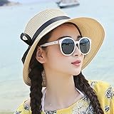 Hatrita-J 麦わら砂浜海岸帽子女夏ビーチ晒太陽帽春折りたたみ麦わら帽日除け帽 a