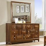Roundhill Furniture Calais Solid Wood Construction Dresser and Mirror, King, Walnut [並行輸入品]
