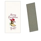 Country Western Christmas Kitchen Towel Set (2) Waffle Boots and Cheque Green Tea Towel