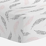 Carousel Designs Blush Pink and Silver Gray Hand Drawn Feathers Crib Sheet by Carousel Designs