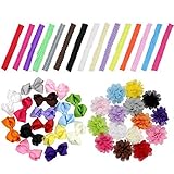 GudluckベビーガールズBoutiqueヘアアクセサリーキュートHeadwearセット15個Lovely Bowヘアピン、15個シフォンヘッドFlowes、伸縮性ヘッドバンド15個