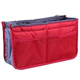 Jinbs　bag in bag 卓上収納 多機能ポーチ 化粧ポーチ メイクツール 大容量 防水 収納ケース コスメポーチ 小物入れ バニティーポーチ 小仕切り付き 手提げ 洗面用具、スマフォン入れ ハンドル付き 折畳ハンガー スクエア 内