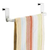 mDesign Over-the-Cabinet Kitchen Dish Towel Bar Holder - 9", White [並行輸入品]