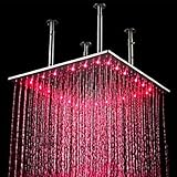 Homedec 20インチLED 3色正方形Brushed真鍮バスルームRainfallシャワーヘッド