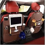 MLOVESIE プレミアムレザー車バックシート収納ケース2点セット 子供用旅行ストレージプロテクター おもちゃ ボトル ティッシュボックス 携帯電話 iPad タブレット 傘 ブラウン ML-SBK