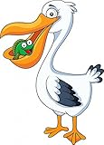 Wallmonkeys WM300807 Pelican Cartoon Eating Fish Peel and Stick Wall Decals (18 in H x 13 in W) [並行輸