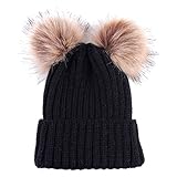 Lovoski 新生児　ベビー　ニット　帽子　キャップ　ビーニー帽子　ボンボン　可愛い　秋冬向き　全6色 - ブラック