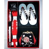 七五三 刺繍(マリ)はこせこセット 3サイズ5色/L(7歳用21cm) 黒