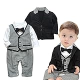 Domybestベビー服　ロンパーススーツ ロンパース+コート2点セット　フォーマル セレモニーロンパース オーバーオール　男の子 紳士服 長袖 ボディスーツ　春秋　ジェントルメン蝶結び 新生児 幼児