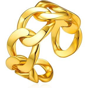 Silvora 喜平チェーン 指輪 レディース フリーサイズ リング メンズ ゴールド k18金 7号～12号調整可能…