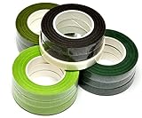 フローラテープ フラワーアレンジメント 造花 ワイヤリング用 幅 12mm 長さ 27m よく使う5色 12巻 セット