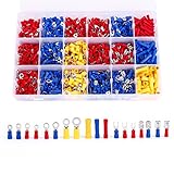 1200点セット 大容量の圧着被覆端子 絶縁圧着端子 絶縁キャップ（丸端子＋Y端子） 収納ケース付属