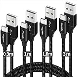 USB Type C ケーブル【4本セット 0.3m+1m+1.8m+3m】etguuds 3A急速充電 タイプc ケーブル 高速データ転送 超耐久ナイロン 充電コード Galaxy S20 S10 S9 A20 A21 A30 A40 A51, Note 10/9/8, Xperia XZ2 XZ1, LG=等Type-c機種対応