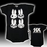 (シックス バニーズ) SIX BUNNIES ベビー服 ロンパース　黒地KISSウサギ タトゥー/うさぎ (３～６ヶ月　身長60～65㎝　身幅19.5㎝着丈37㎝肩幅16㎝袖丈8.5㎝)