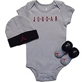 NIKE(ナイキ)エア・ジョーダン 6-12months グレーxブラックAIR JORDAN半袖ボディスーツ超豪華3点セット [並行輸入品]