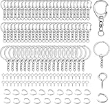 [RISOUHE]キーホルダー金具 キーホルダーパーツ 140部品入り キーリングアクセサリー ネジヒートン DIY 手芸用品 手作りキーホルダーパーツ パーツ ゴールドシルバー 回転カン 丸カン付き シルバー (140)