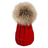 MIOIM ニット帽 キッズ ニットキャップ 無地 ふわふわ ポンポン ビーニー 折り返し 暖かい 防寒 ベビー 帽子