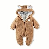 Baby Nest ベビー服 長袖カバーオール ロンパース コート フード付き 男の子 防寒 秋冬用 ブラウン 9-12M