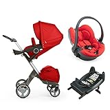ストッケ エクスプローリー トラベルシステムセット ストローラー:レッド + ISOFIX対応カーシート:レッド + ISOFIXベース 【3個口】