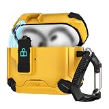 KOOLRIVER・For AirPods Pro 3 耐衝撃 ケース 第3世代 カバー カラビナ付き 2重構造 Qi充電 ワイヤレス充電 対応 TPU +プラスチック ハードケース シンプル エアーポッズ プロ Pro3 2025モデル ワイヤレスイヤホン保護ケース(イエロー)