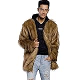 メンズコート Hosam フェイクファー コート 男 ブラウン S-XL 暖か 欧米風 無地 コート 男子 冬着 保温服 日常着 パーティー ファッション (L)