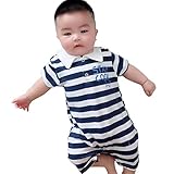 Nicircle ロンパース カバーオール 新生児 半袖 夏 ベビー服 赤ちゃんジャンプスーツ ワンピース 連体服 男の子 女の子 薄手 柔らかい 祝い おしゃれ 海軍風 青い縞 襟 Rompers 
