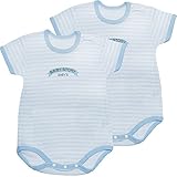 ベビー ロンパース 日本製 2枚組 フライス ボーダー柄 サックス 90