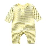 ANKECHANG ベビー服 ロンパース カバーオール 長袖 前開き 赤ちゃん 男の子 女の子 size 70 (イェロー（ボーダー柄）)
