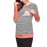 Vin beauty ストライプ マタニティ Tシャツ 授乳服 看護 妊娠中のトップ 女性長袖カジュアルシャツティー