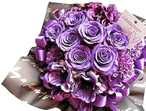 Amazon 古希お祝い 70歳 花束風ギフト 紫バラ プリザーブドフラワー入りギフト クリアーケース付き ケース 30 プリザーブドフラワー オンライン通販
