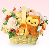 誕生日フラワーギフト 花キューピット ふくろうのマスコット付きアレンジメント