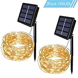 Outdoor String Lights -Solarmks Solar String Lights 150 LED Fairy Lights Waterproof Copper Wire Deco