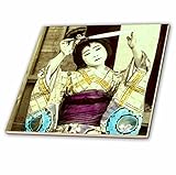 3drose Scenes from the Pastマジックランタンスライド – ヴィンテージJapanese Traditional Dancer Katsuraウィッグ古い日本 – タイル 8-