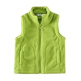 [LittleSpring] 秋冬 女の子 男の子 男女兼用 フリース 無地 厚手 ベスト グリーン90