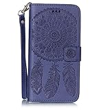 UNEXTATI iPhone 7 Plus ケース PUレザー 手帳型ケース カバー カード収納 ストラップ 付き Apple iPhone7 Plus 用 Case Cover (ブルー)