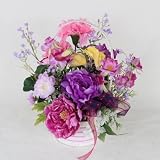 山久 紫のピオニーとおだまきのアレンジ 1603-4939 【CT触媒加工】【シルクフラワー】【造花】