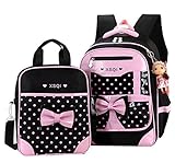 JiaYou Primary Girls Students Polyester School Backpack and Lunch Bag 2 Sets(Black) [並行輸入品]