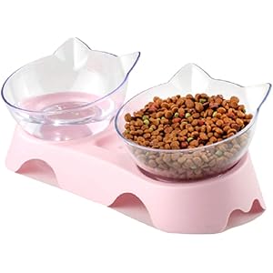 [ウィトパ] 猫 キャットフード 皿 食器 ボウル 犬 餌 おしゃれ 優しい 水 ご飯 食べやすい (透明ボウル2皿+ピンク台) 傾斜 水のみ えさ 猫の餌 ドライ お皿 おやつ 猫用品 ドッグフード ねこ 子猫 フェレット ねこえさ 自動 ボール amazon ランキング 売れ筋 人気 用品 食事 食器台 ガラスボウル ボトル ペット 猫用 犬用 家 ペットフード