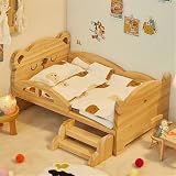 Deronder綿人形ベッド 木製 人形用ベッド ベッドリネンセット付き ミニチュア家具 ドールハウス 部屋 寝室 装飾 組み立て簡単 (33*22*17CM,眠っているクマのスタイルA)