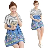 2017年 春 夏 マタニティワンピース レディース カジュアル　授乳服 ママ 可愛い 外出着 妊婦服 ワンピース 授乳服 授乳口付きファスナー (L, ネイビー)