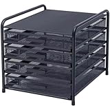 Siuhuig 引き出し 書類ケース 卓上収納ケース 収納ボックス A4対応 書類トレー A4 メッシュ スチール 縦型/深型 2段/3段/4段 書類棚 多機能 整理 文房具 卓上 書類 トレー 書類 収納 (ブラック,引き出し×4)