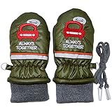 (wj1000)2017年 冬物 スノー手袋 防寒衣料 撥水加工 ミトングローブ 24.車刺繍-カーキ◇3-4才