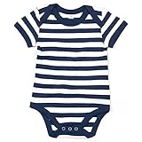 (ベイビーバグズ) Babybugz ベビー・赤ちゃん用 ボーダー しましま 半袖ボディースーツ ロンパース スリープスーツ ベビー肌着 パジャマ (6-12ヶ月) (ネイビー/ウォッシュドホワイト)