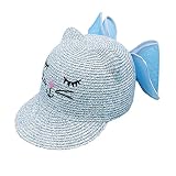 女児童用夏ストローハット/麦わら帽子/太陽帽/草編みキャスケット/野球帽 リンボ 50-54cm 日焼け止め (ブルー)