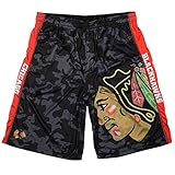 KLEW NHL Chicago Blackhawks Bigロゴポリエステルショーツ、XXL、ブラック