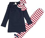AngelKids キッズ 長袖 カットソー スパッツ セットアップ 上下 セット ボーダー リボン 女児 (100㎝, ネイビー) …