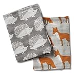Milk Barn Organic Burp Cloths, 2 Pack, Orange Fox and Gray Hedgehog by MilkBarn [並行輸入品]